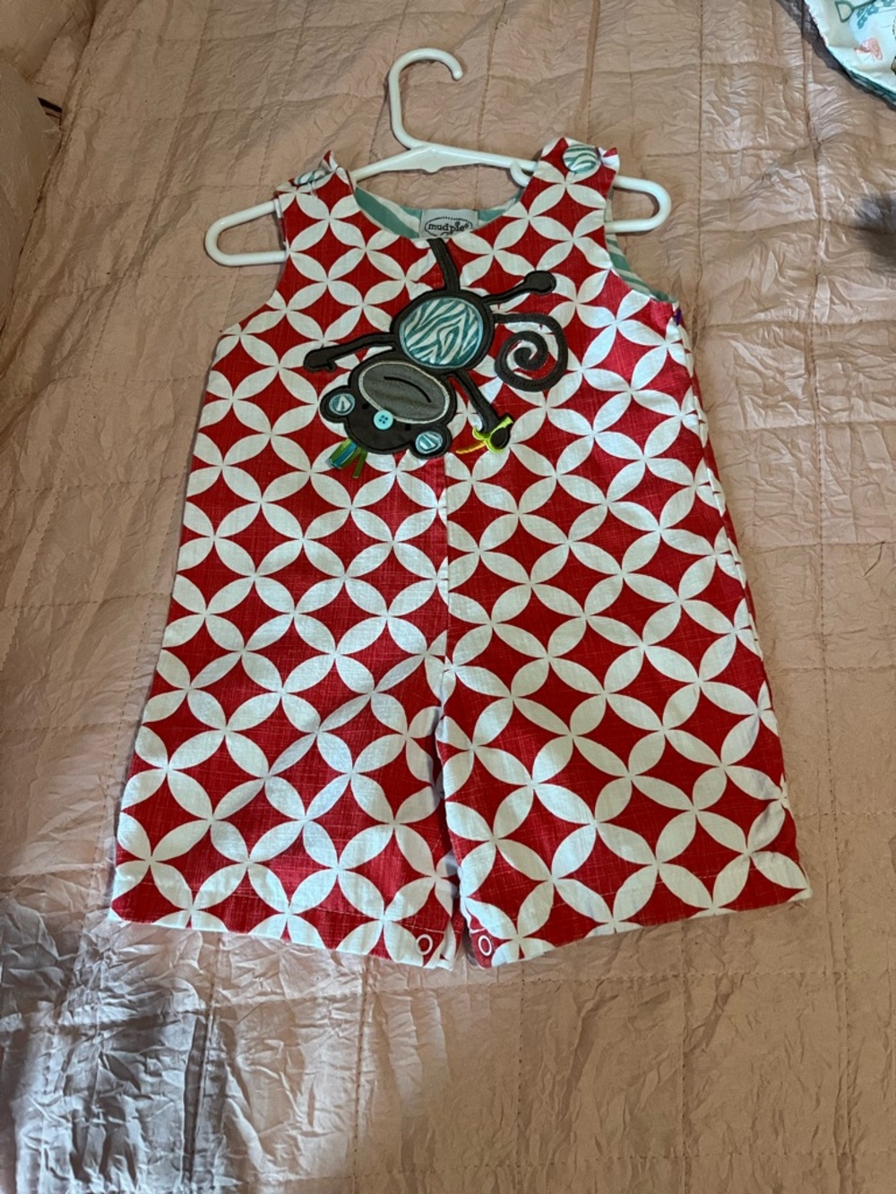 Mud Pie Red and White Geometric Monkey Romper